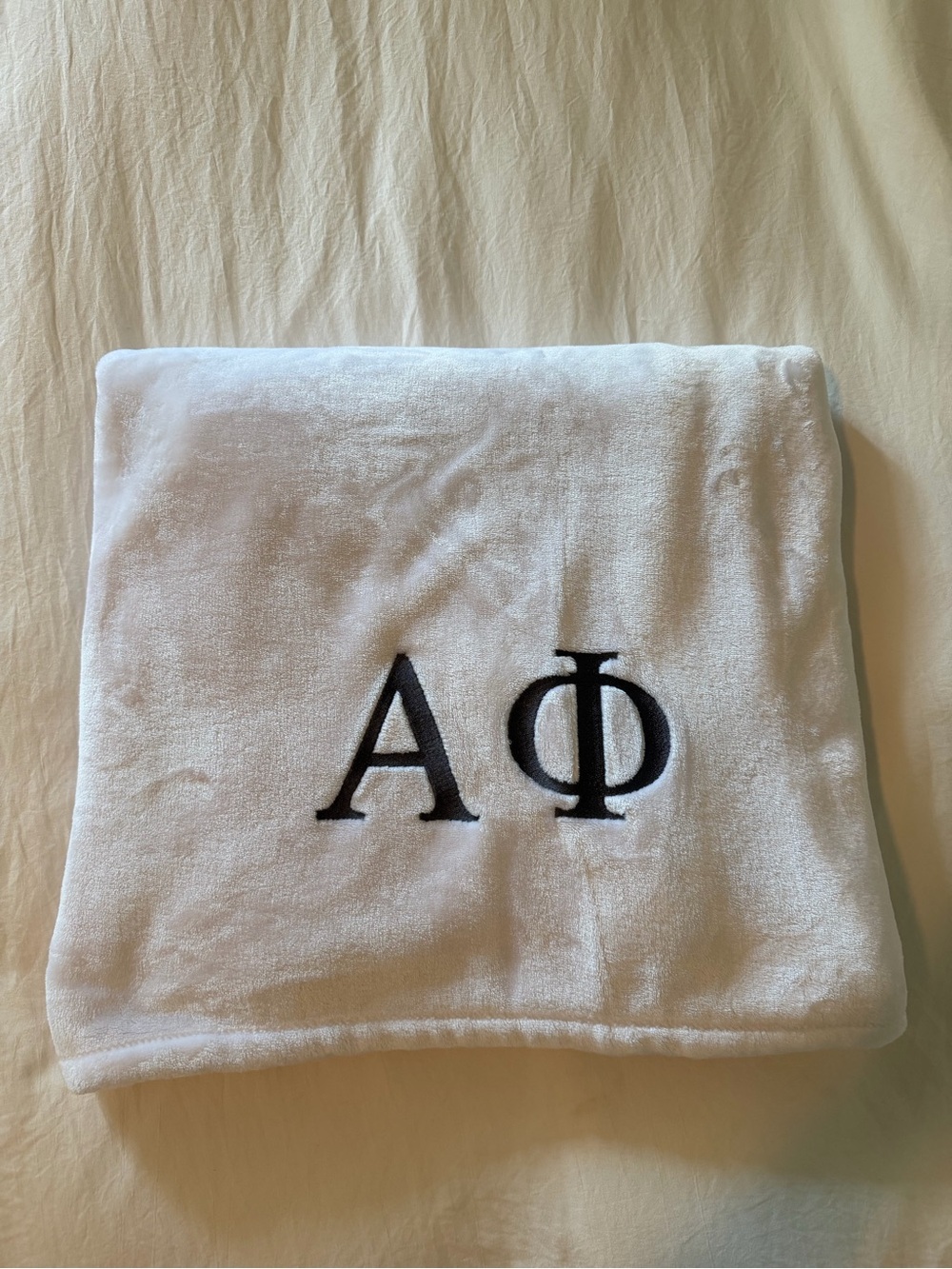 White Plush Alpha Phi Throw Blanket